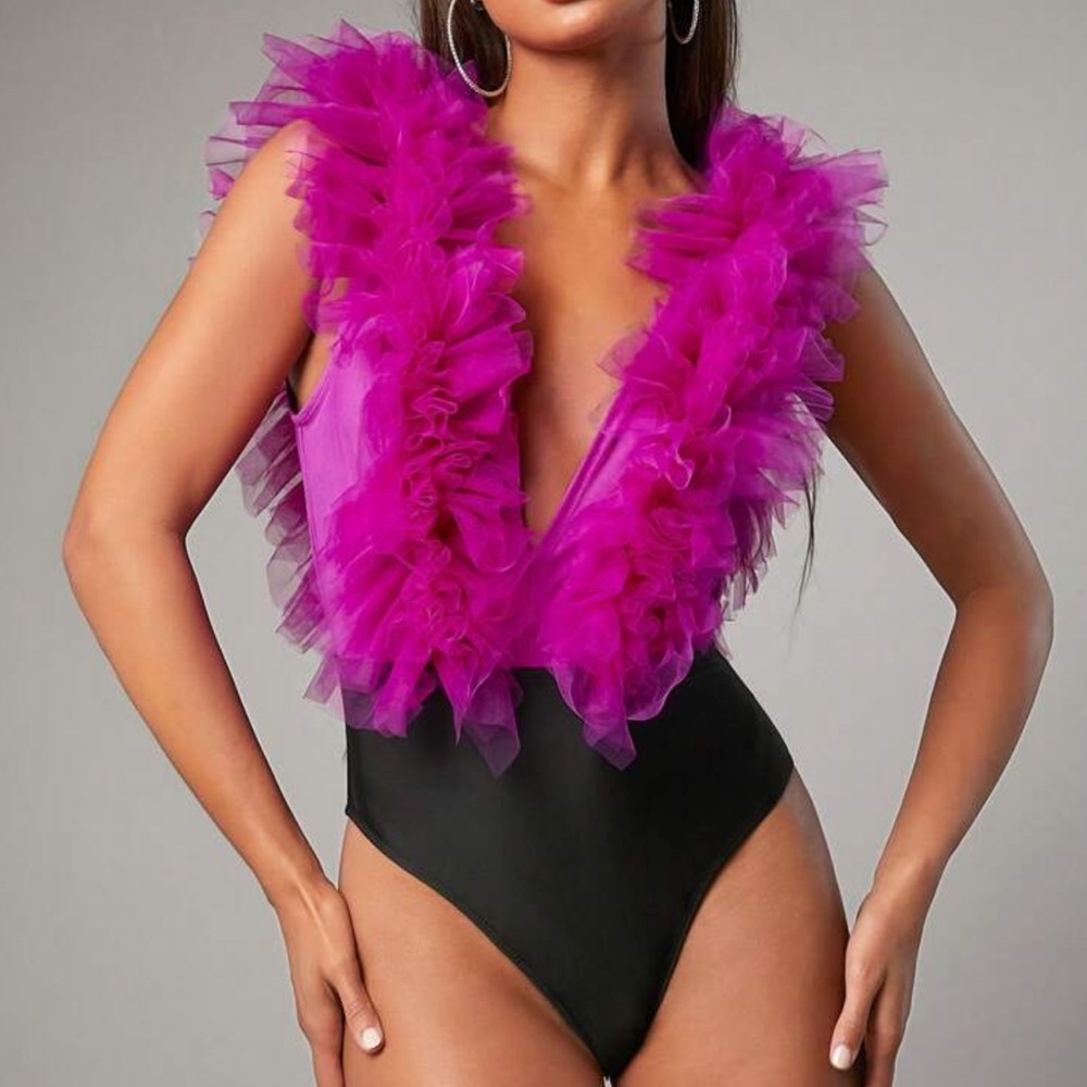 SHEIN Purple and Black Ruffle Bodysuit